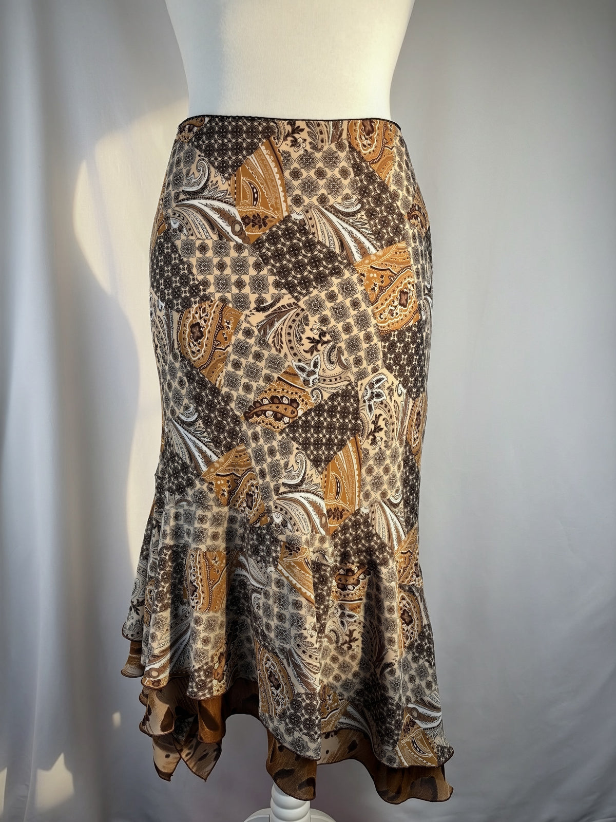Brown paisley patchwork asymmetric skirt