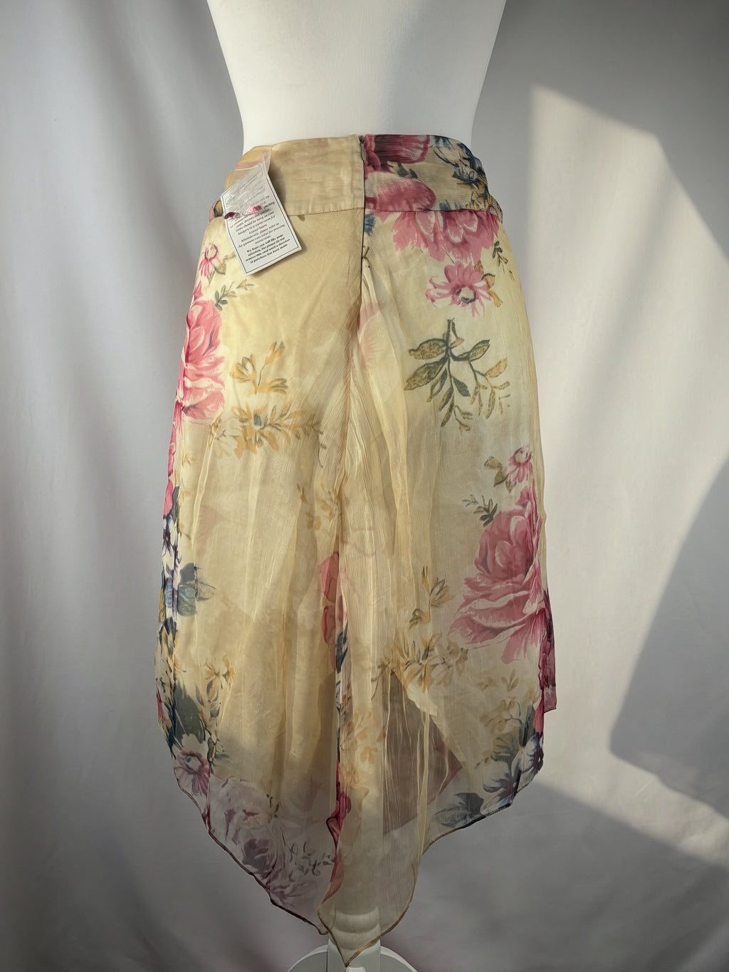 Sheer cream floral midi skirt embellished with sequins