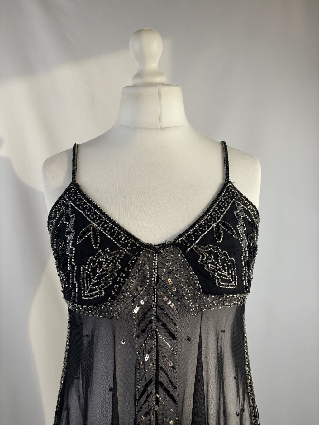 Sheer black beaded asymmetrical fairy cami