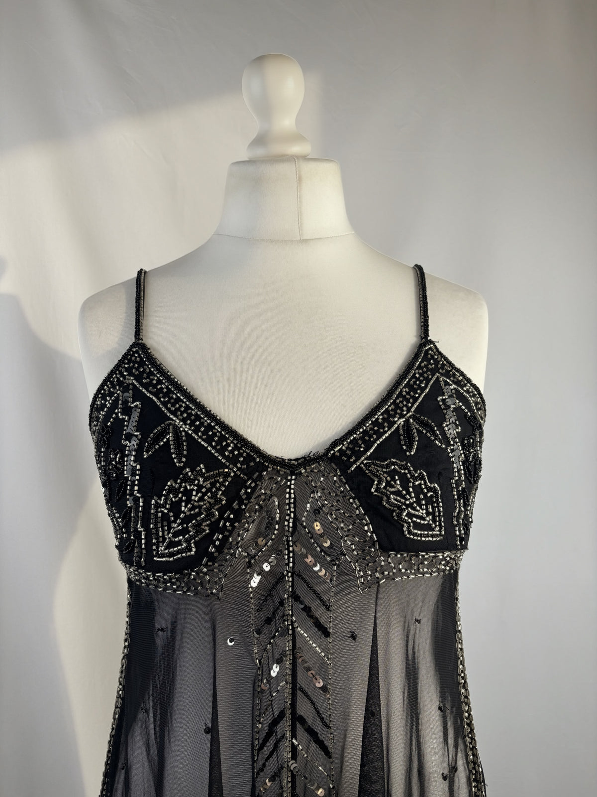 Sheer black beaded asymmetrical fairy cami