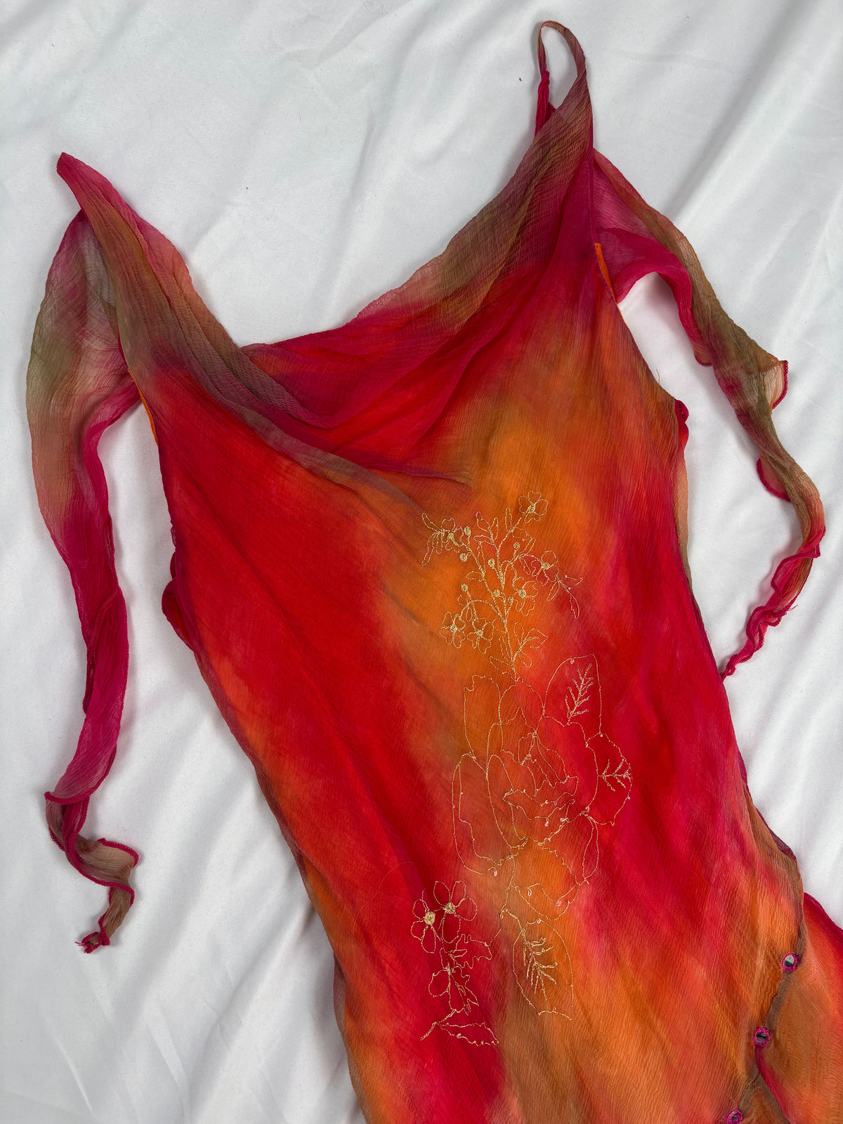 Autumnal ombré asymmetric mini dress with mirrored gem embellishments