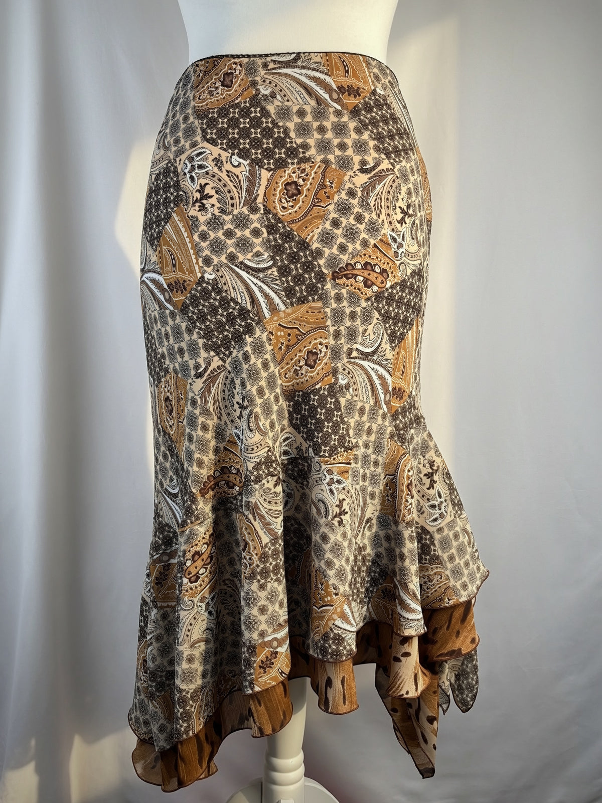 Brown paisley patchwork asymmetric skirt