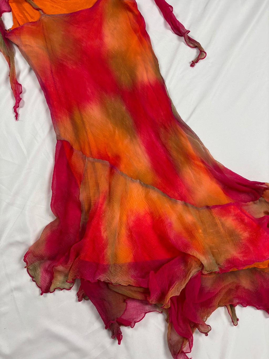 Autumnal ombré asymmetric mini dress with mirrored gem embellishments