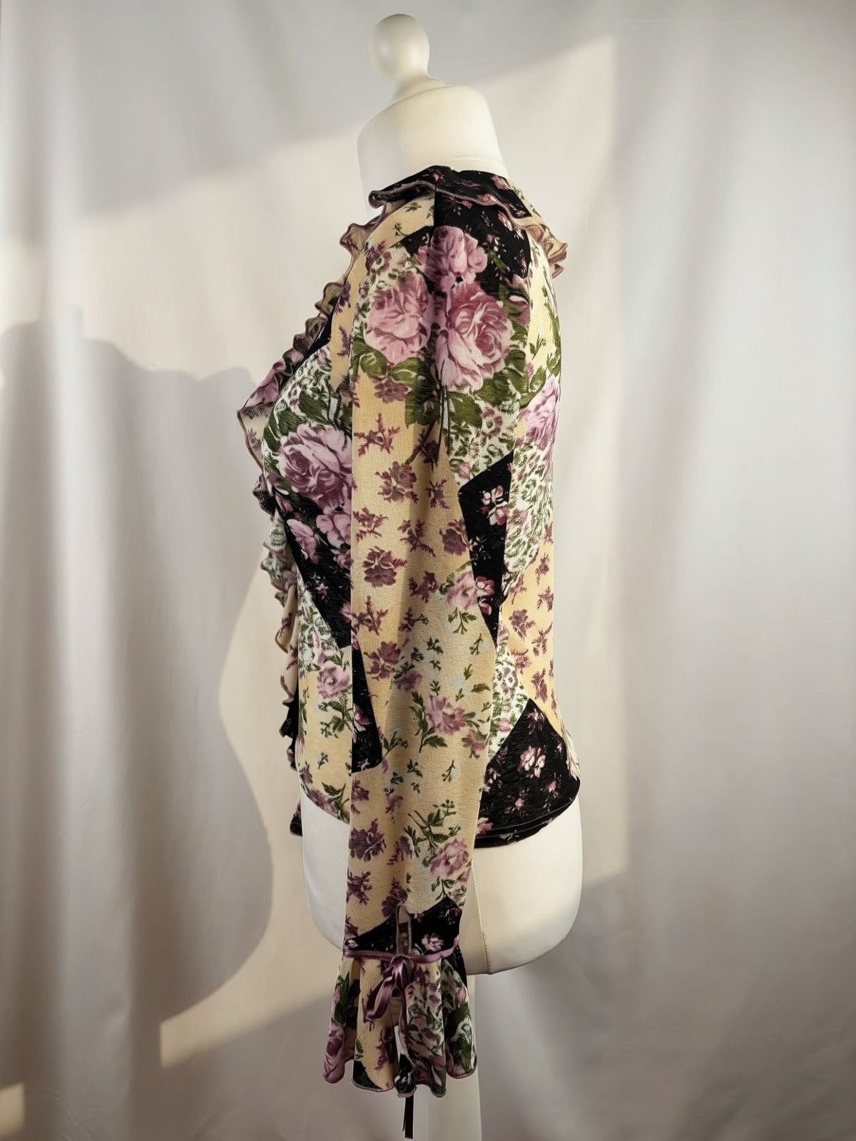 Floral patchwork long sleeve top with bow cuff detail