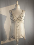 White beaded sheer asymmetrical fairy cami