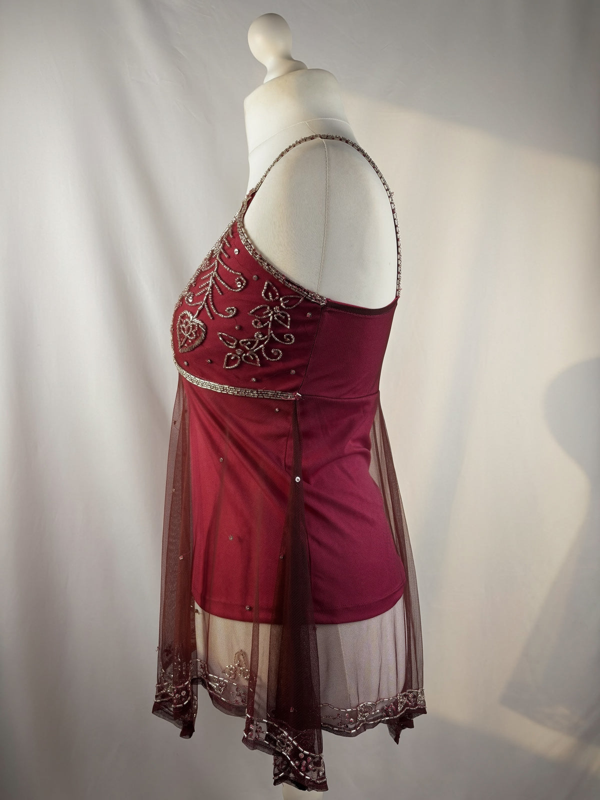 Purple beaded mesh asymmetric fairy cami