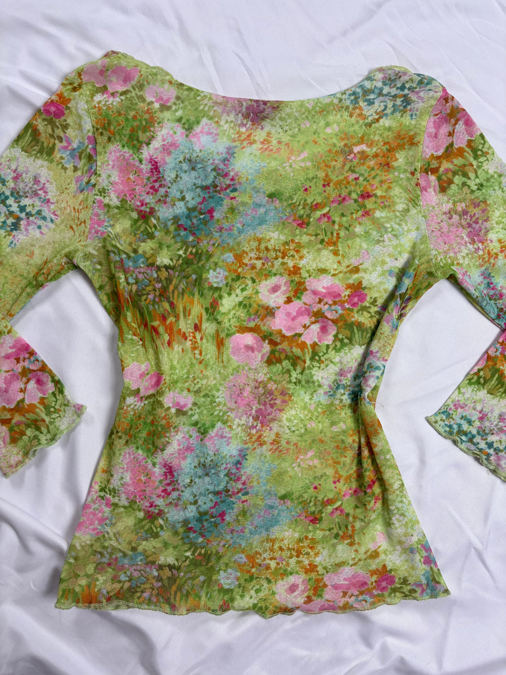 Green watercolour affect mesh 3/4 sleeve top
