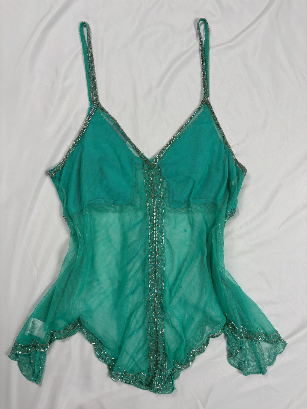 Bright blue sheer beaded peacock detailed fairy cami