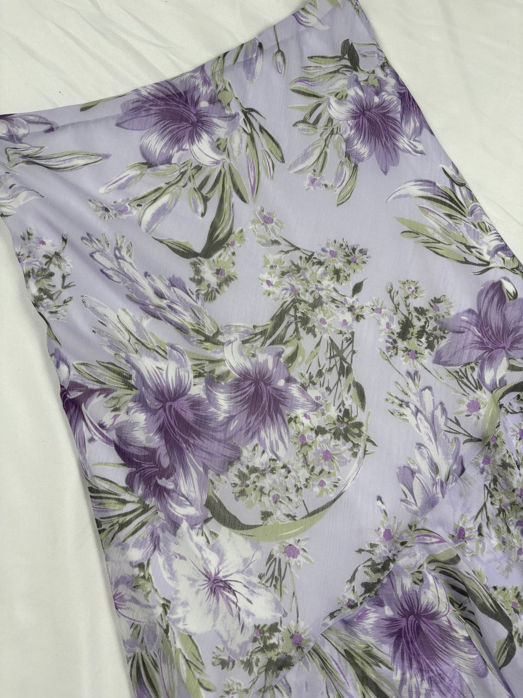 Lilac and green floral print ruffle skirt