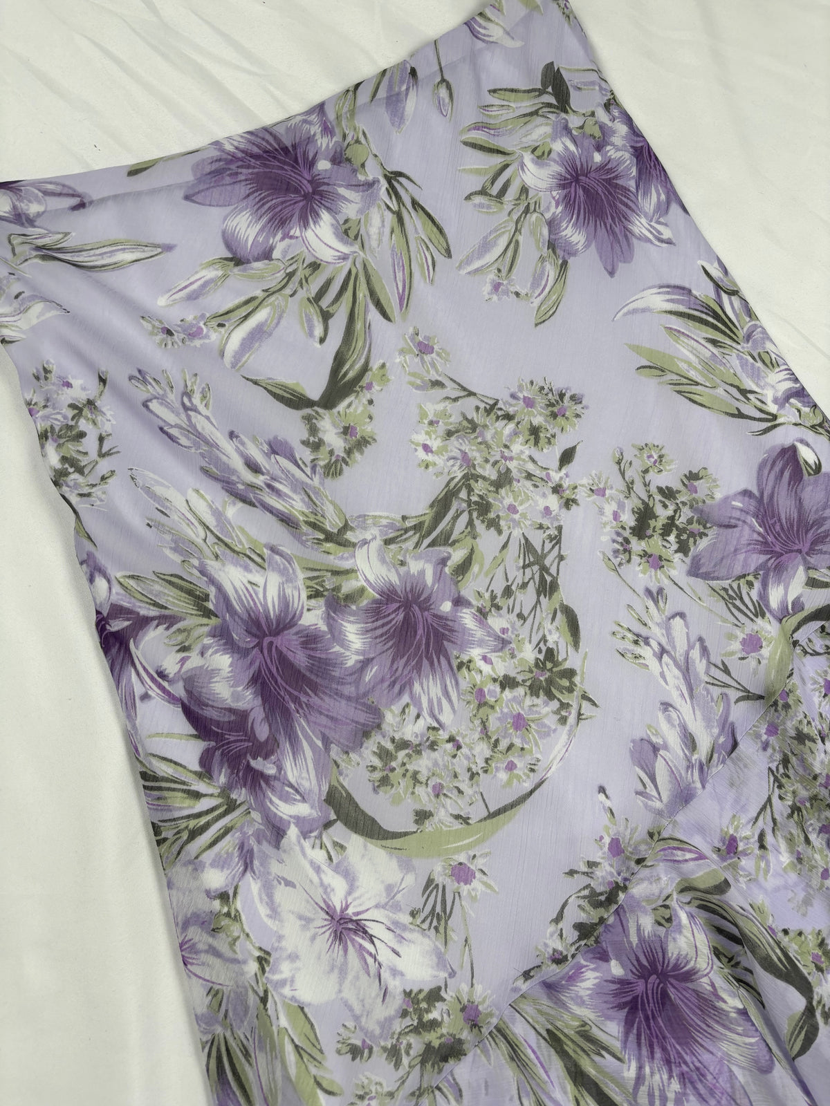 Lilac and green floral print ruffle skirt