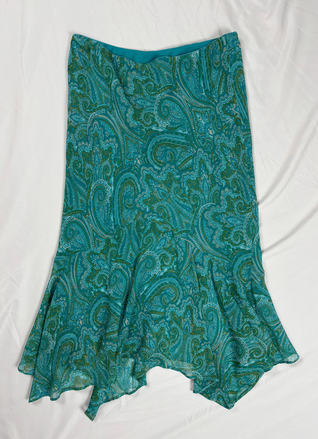 Blue and green asymmetric flowy skirt