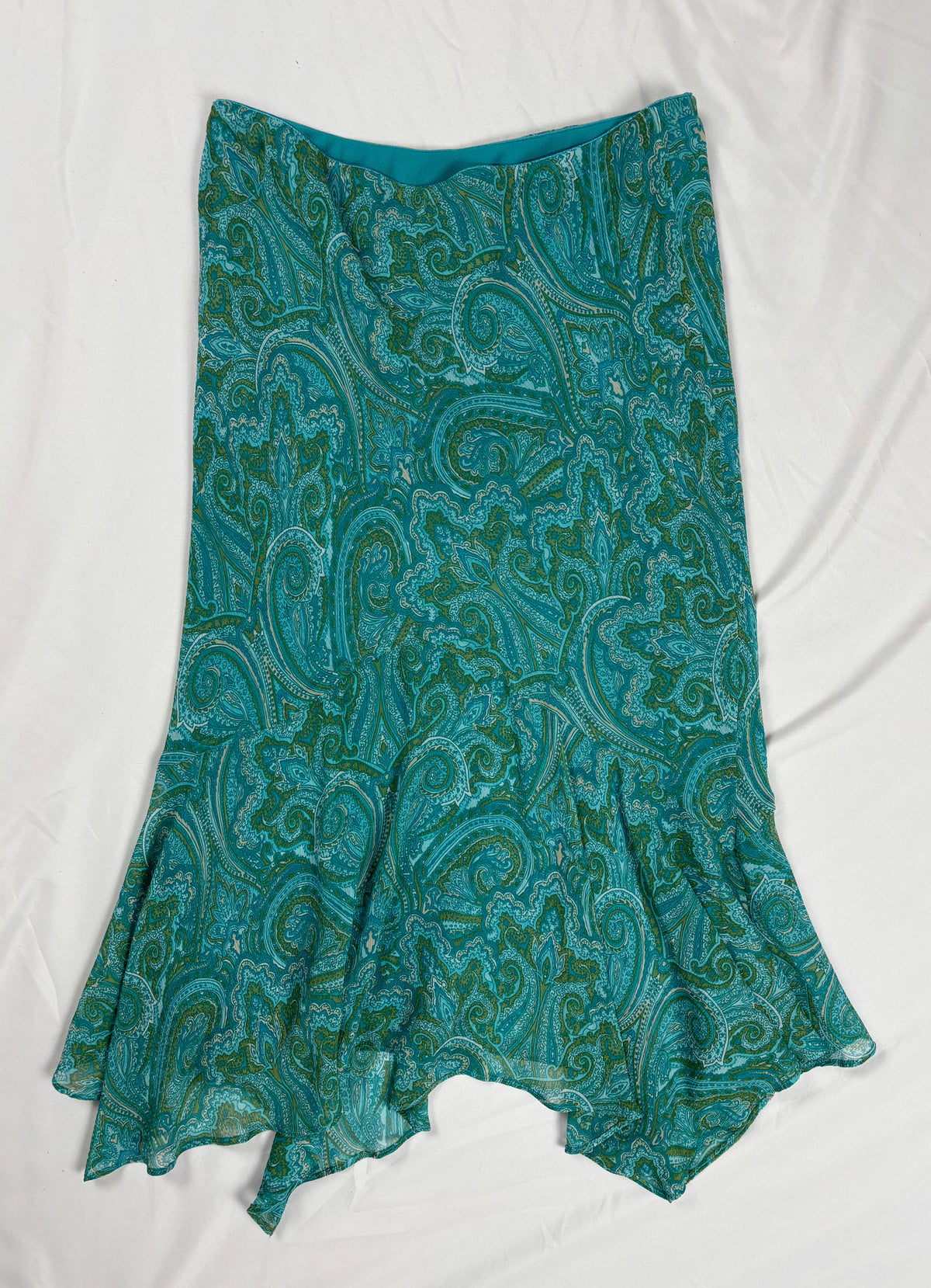 Blue and green asymmetric flowy skirt
