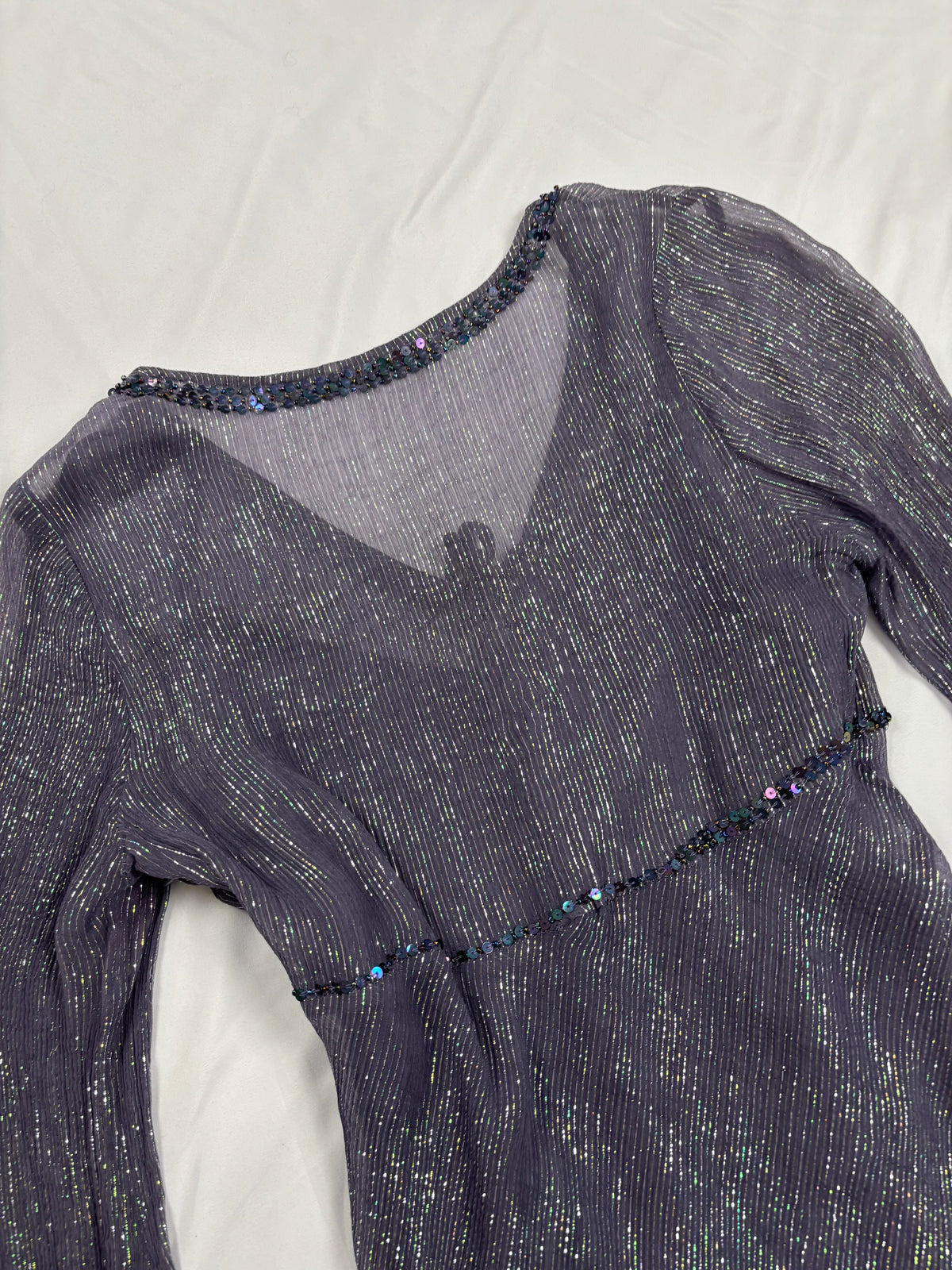 Purple and green sparkly long sleeve with layered cami