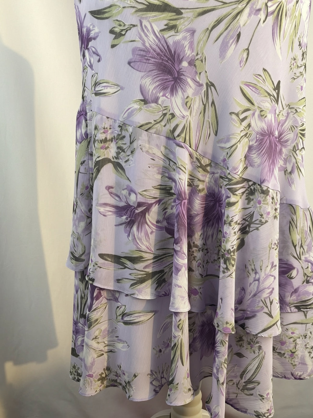Lilac and green floral print ruffle skirt