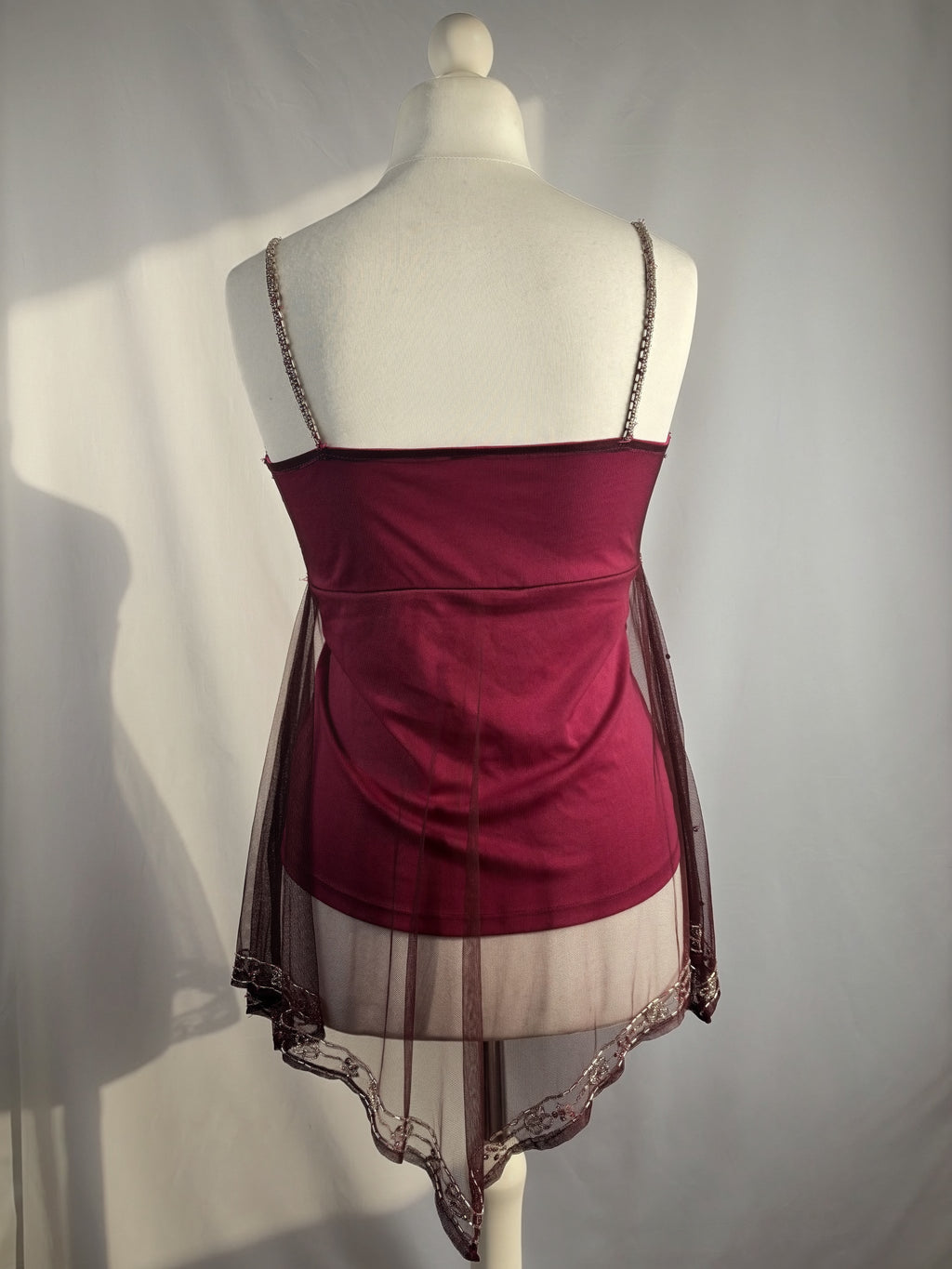 Purple beaded mesh asymmetric fairy cami