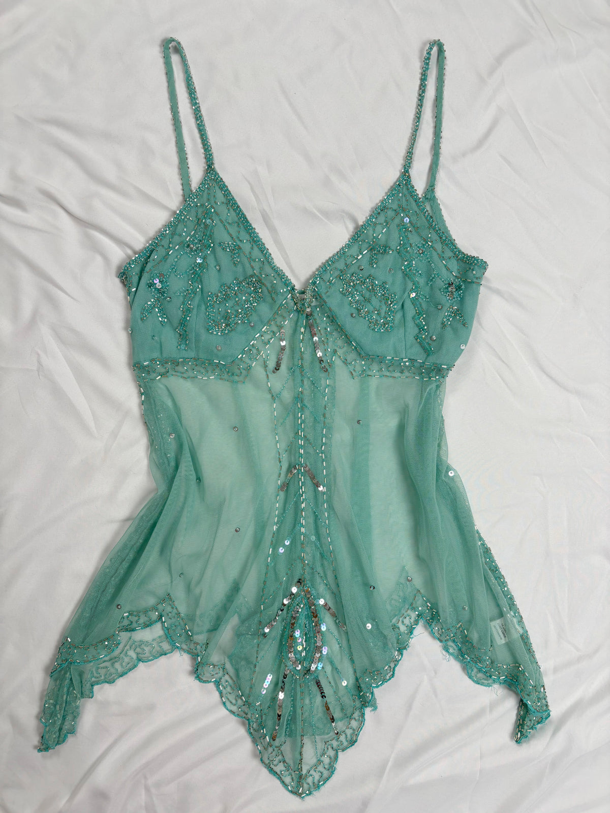 Light blue sheer beaded asymmetrical fairy cami