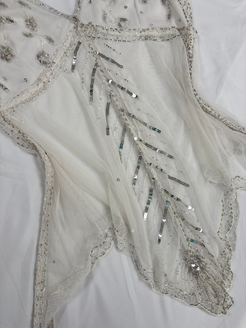 White beaded sheer asymmetrical fairy cami