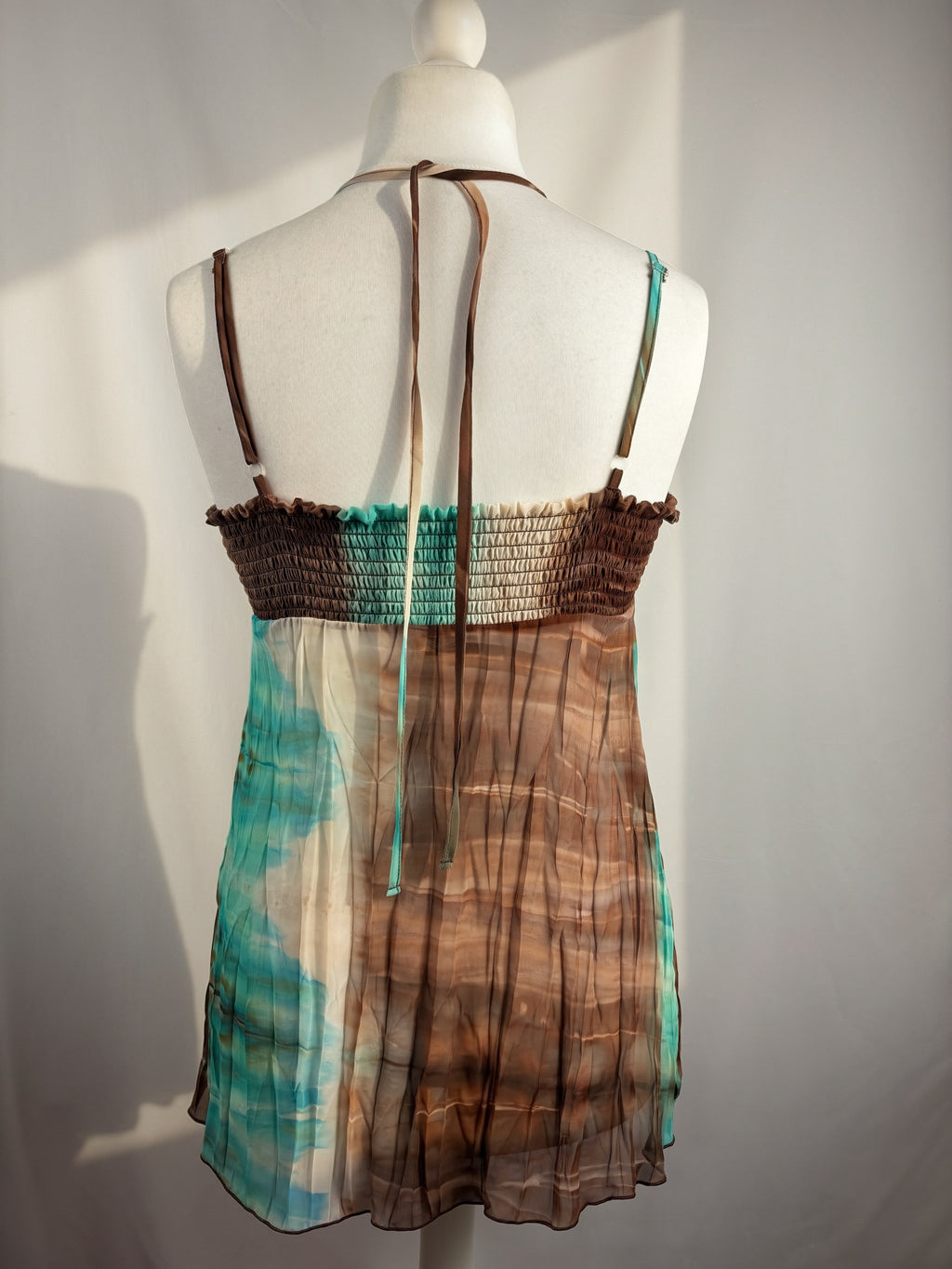 Brown and blue ombré crinkle material cami with beaded detail