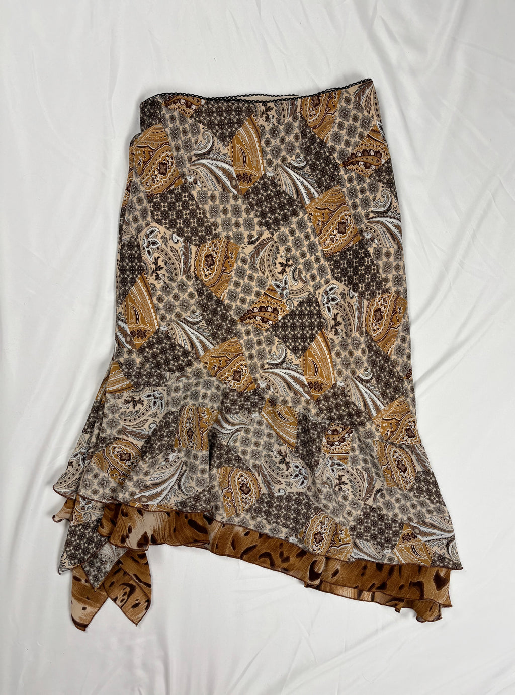 Brown paisley patchwork asymmetric skirt