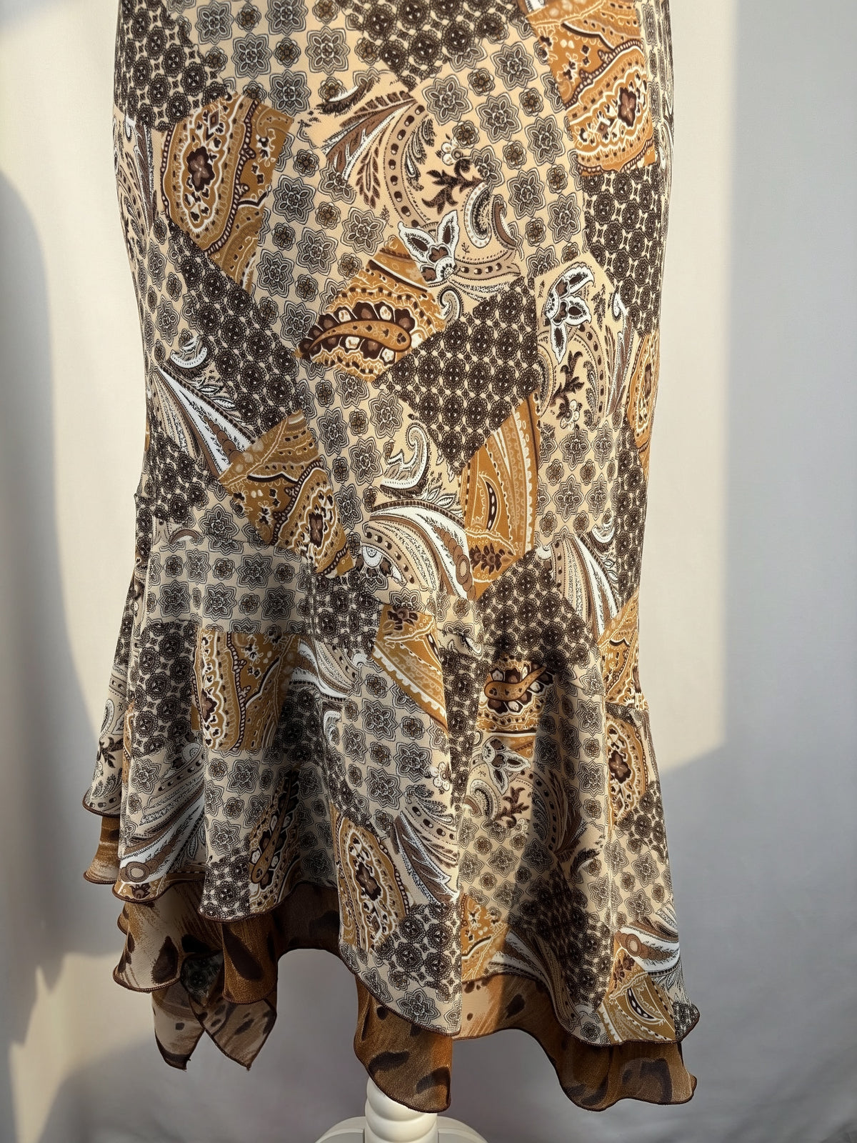 Brown paisley patchwork asymmetric skirt