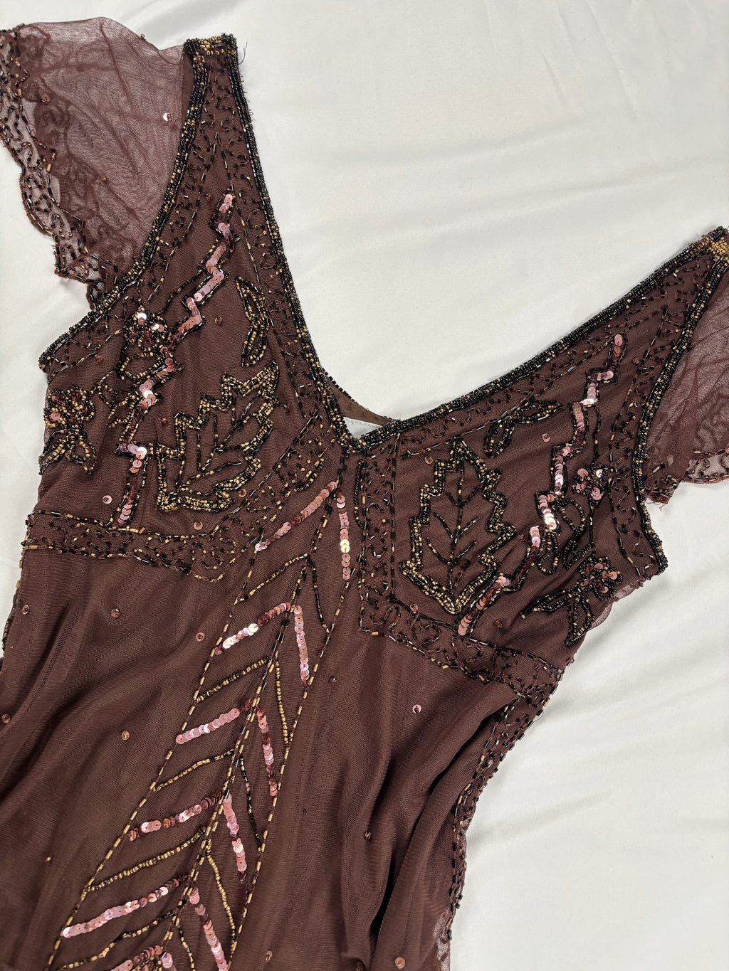 Chocolate brown asymmetrical mesh fairy top with v-neckline