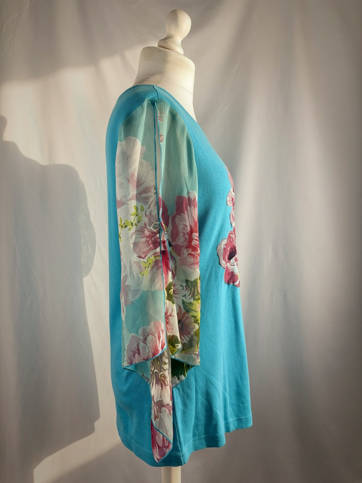 Blue floral Derhy detailed mesh flare/ long sleeve top with sequins