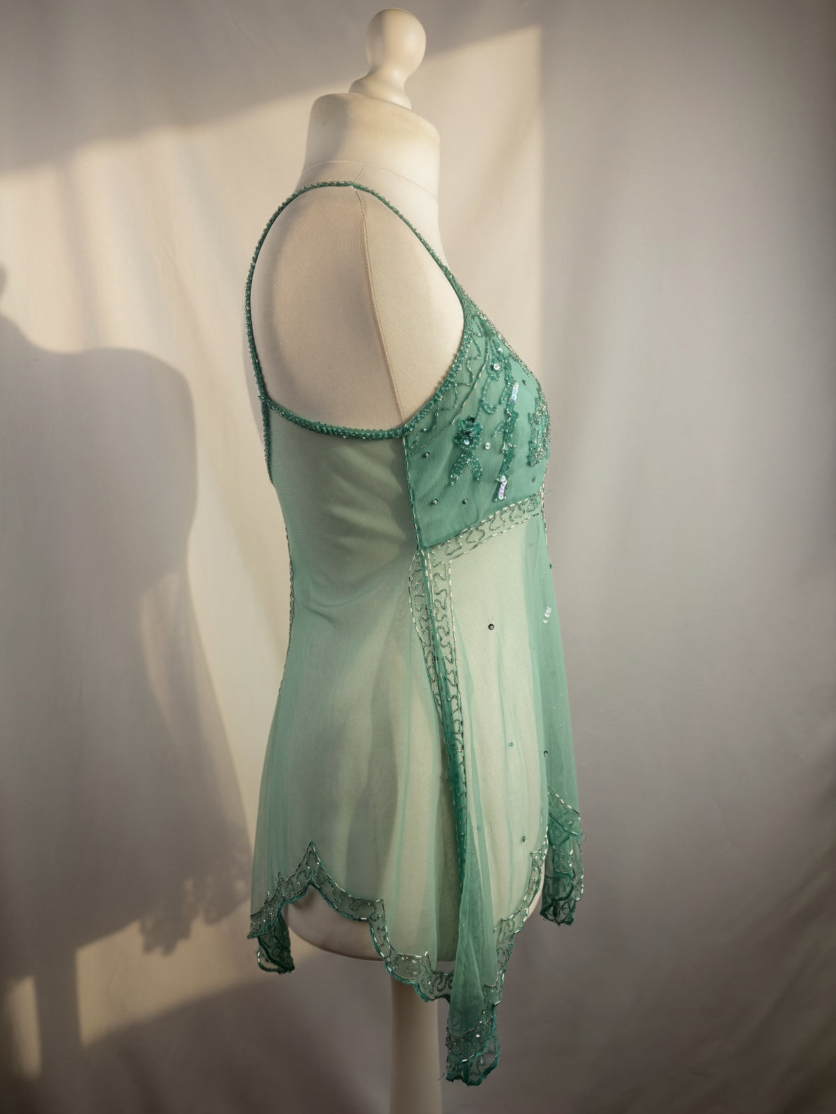 Light blue sheer beaded asymmetrical fairy cami