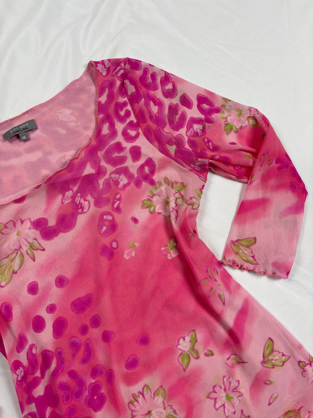 Hot pink animal print mesh 3/4 sleeve top