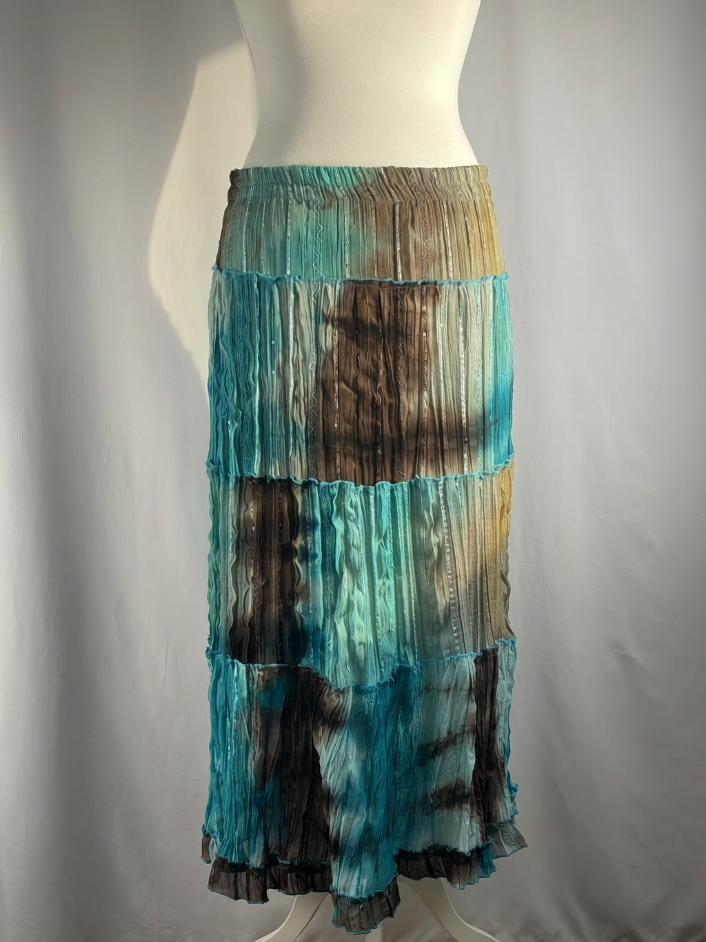 Brown and blue ombré tiered maxi skirt