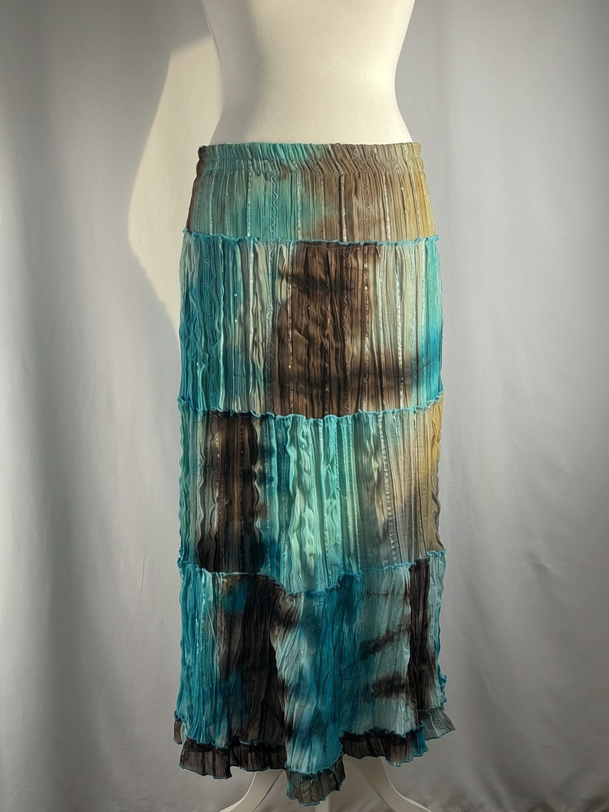Brown and blue ombré tiered maxi skirt