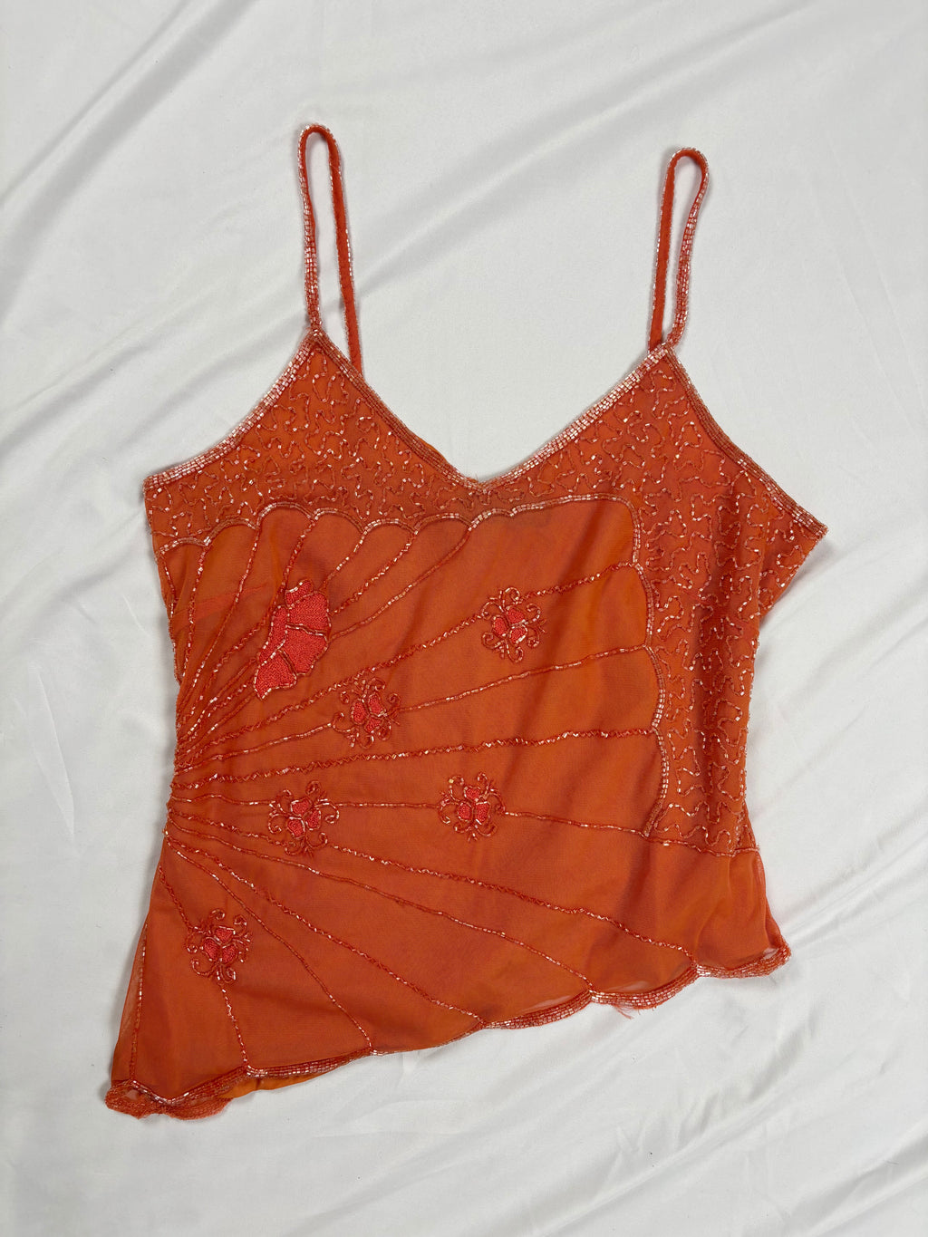 Orange asymmetric cut cami embellished with beads