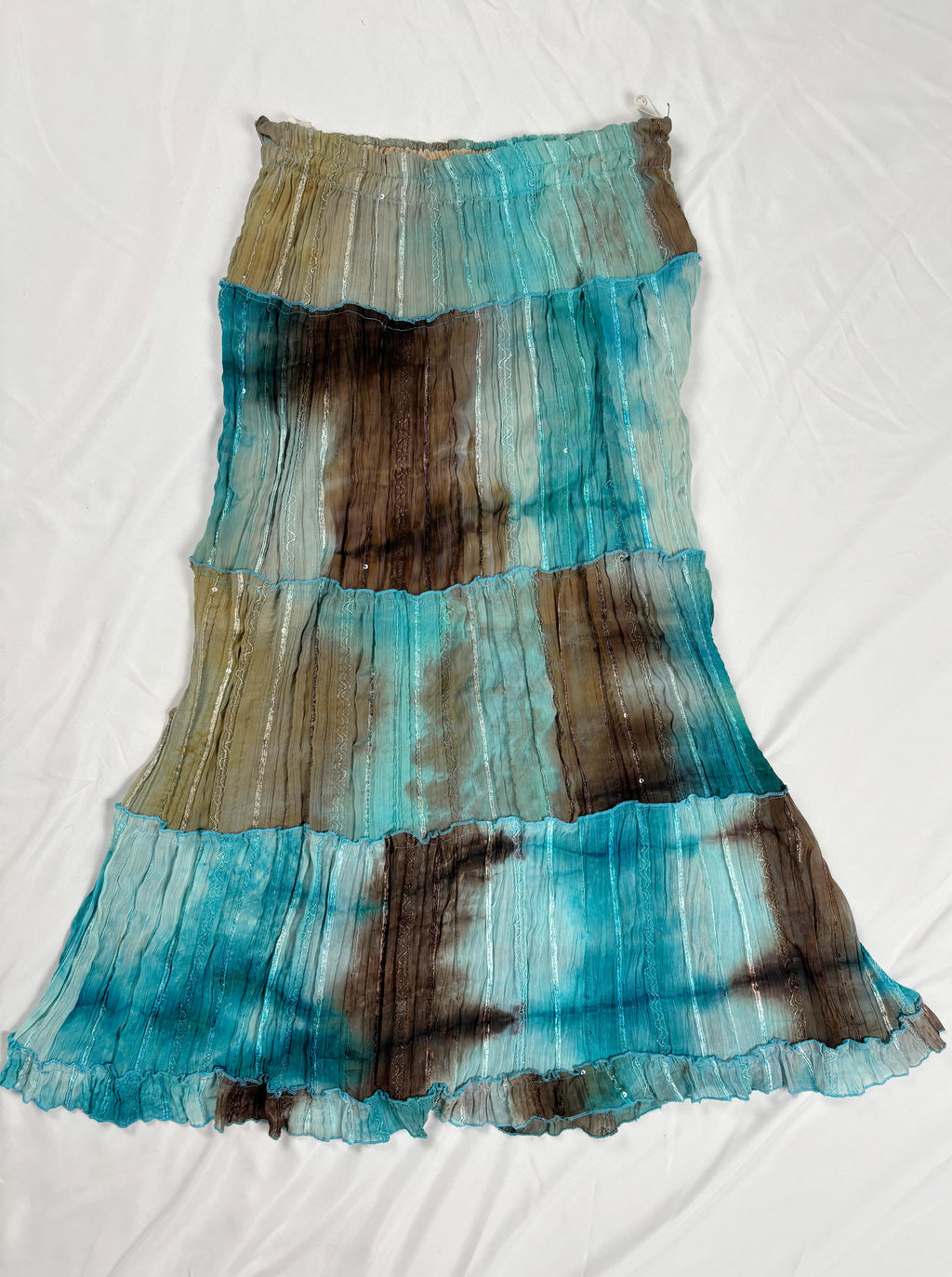 Brown and blue ombré tiered maxi skirt