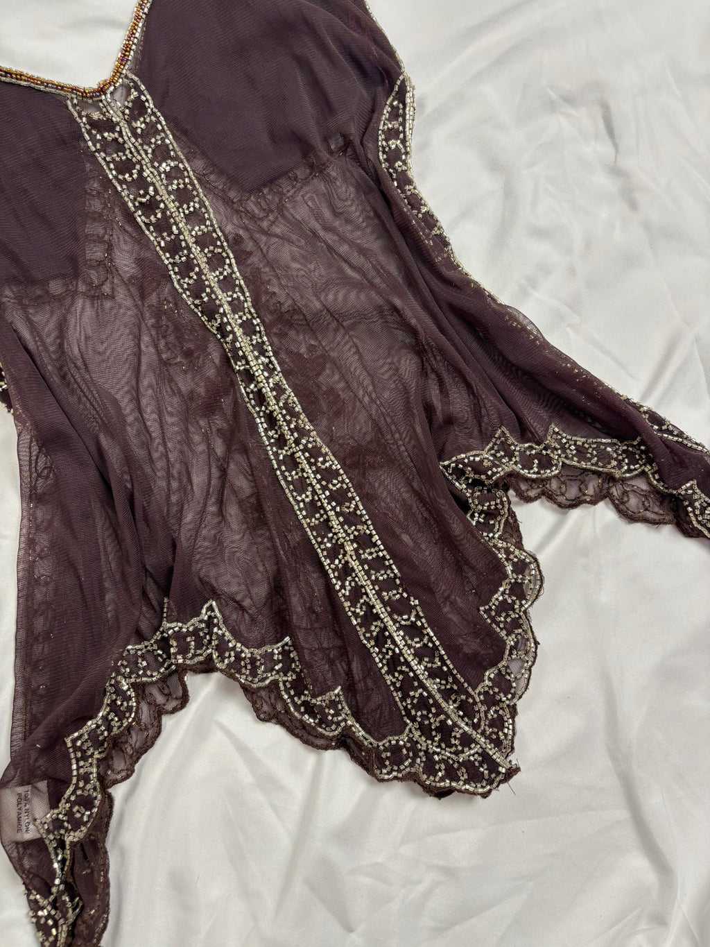 Chocolate brown sheer beaded asymmetric fairy cami
