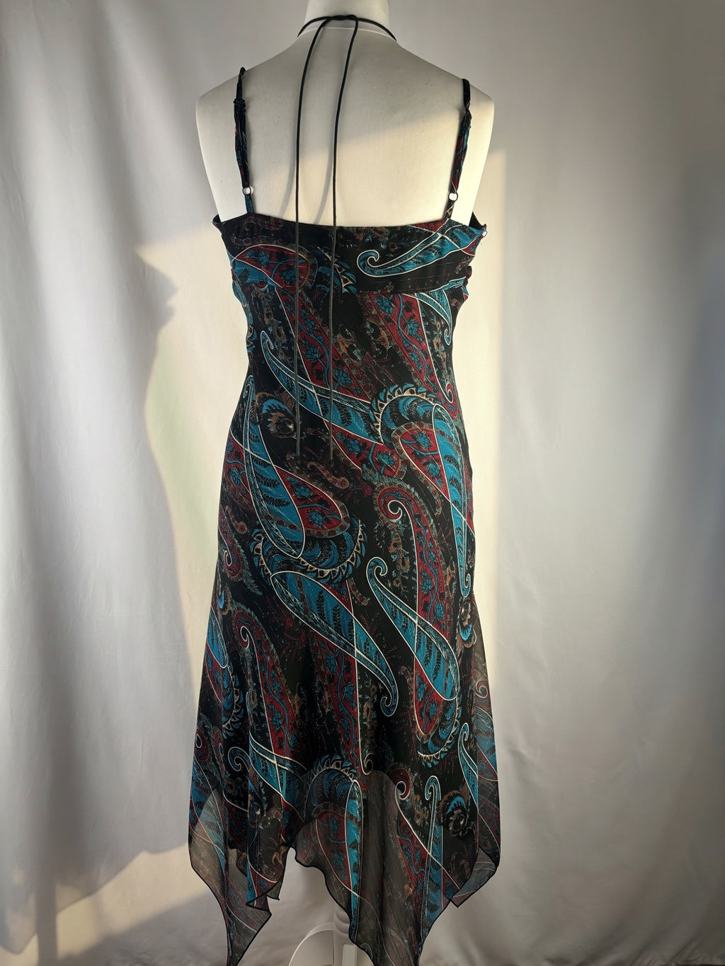 Paisley asymmetric maxi dress with beaded halterneck detail