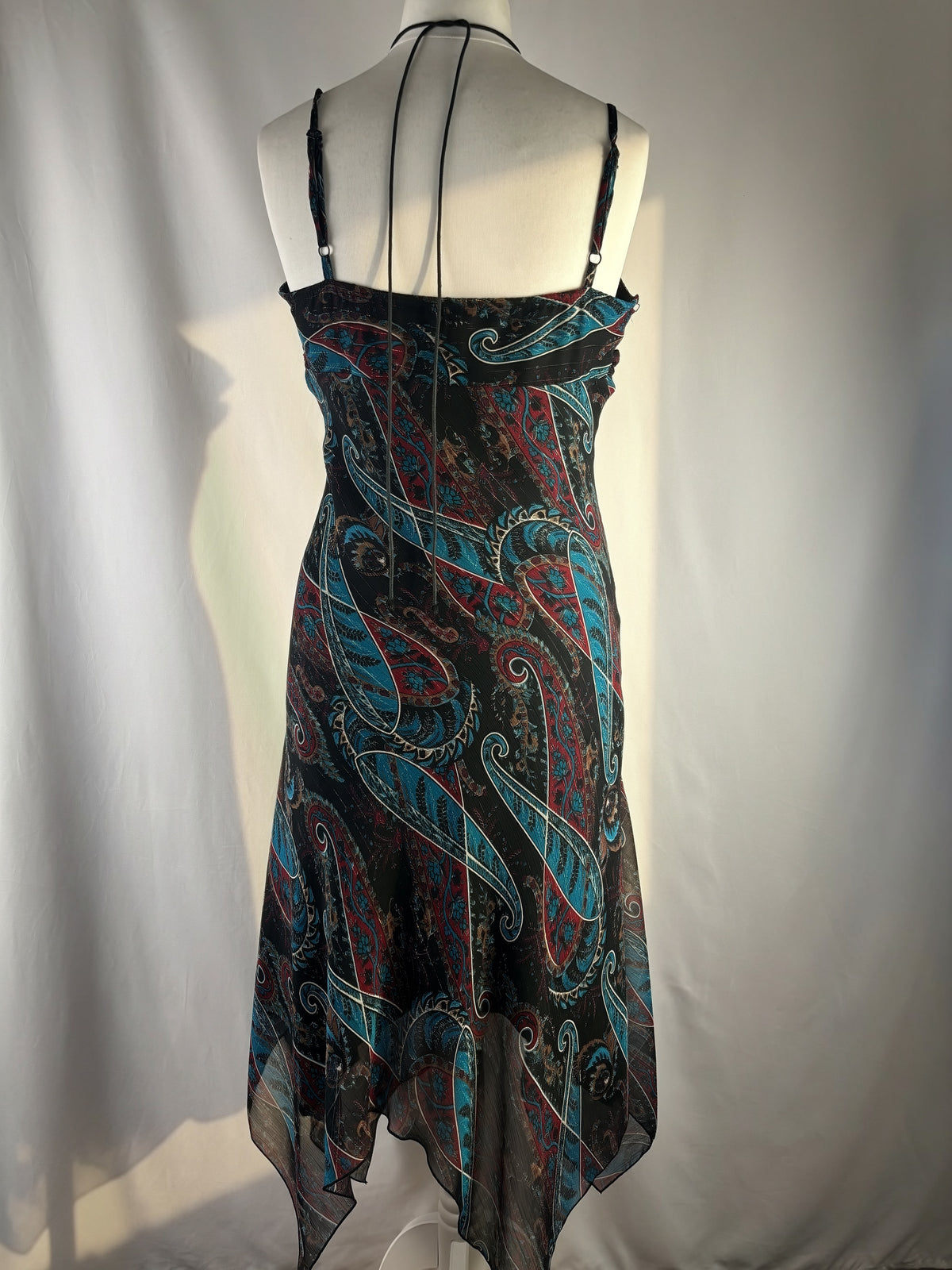 Paisley asymmetric maxi dress with beaded halterneck detail