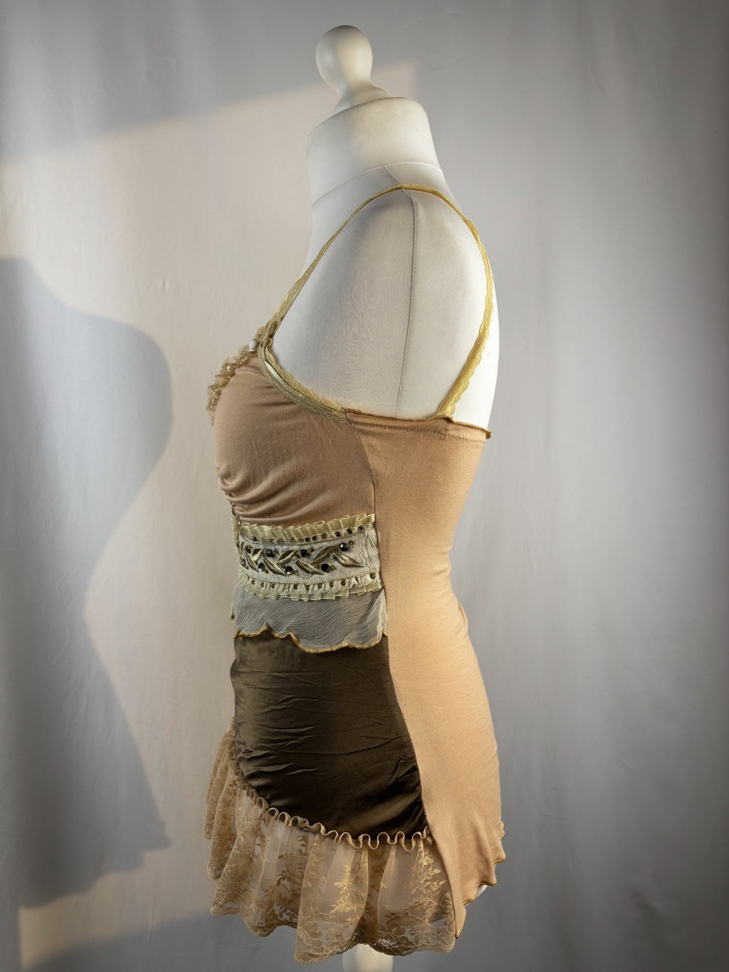 Brown Bony rare silk Victorian style cami with embroidered details
