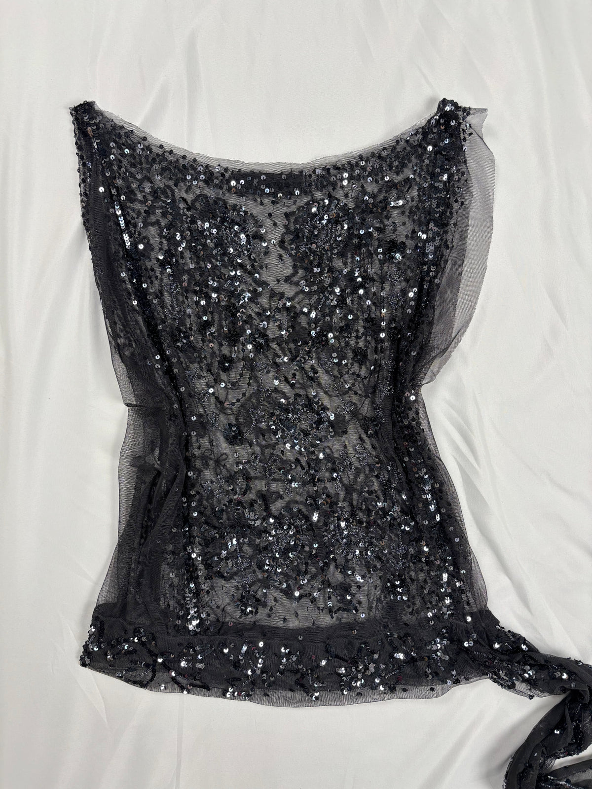 Black sheer silk side tie top embellished with sequins