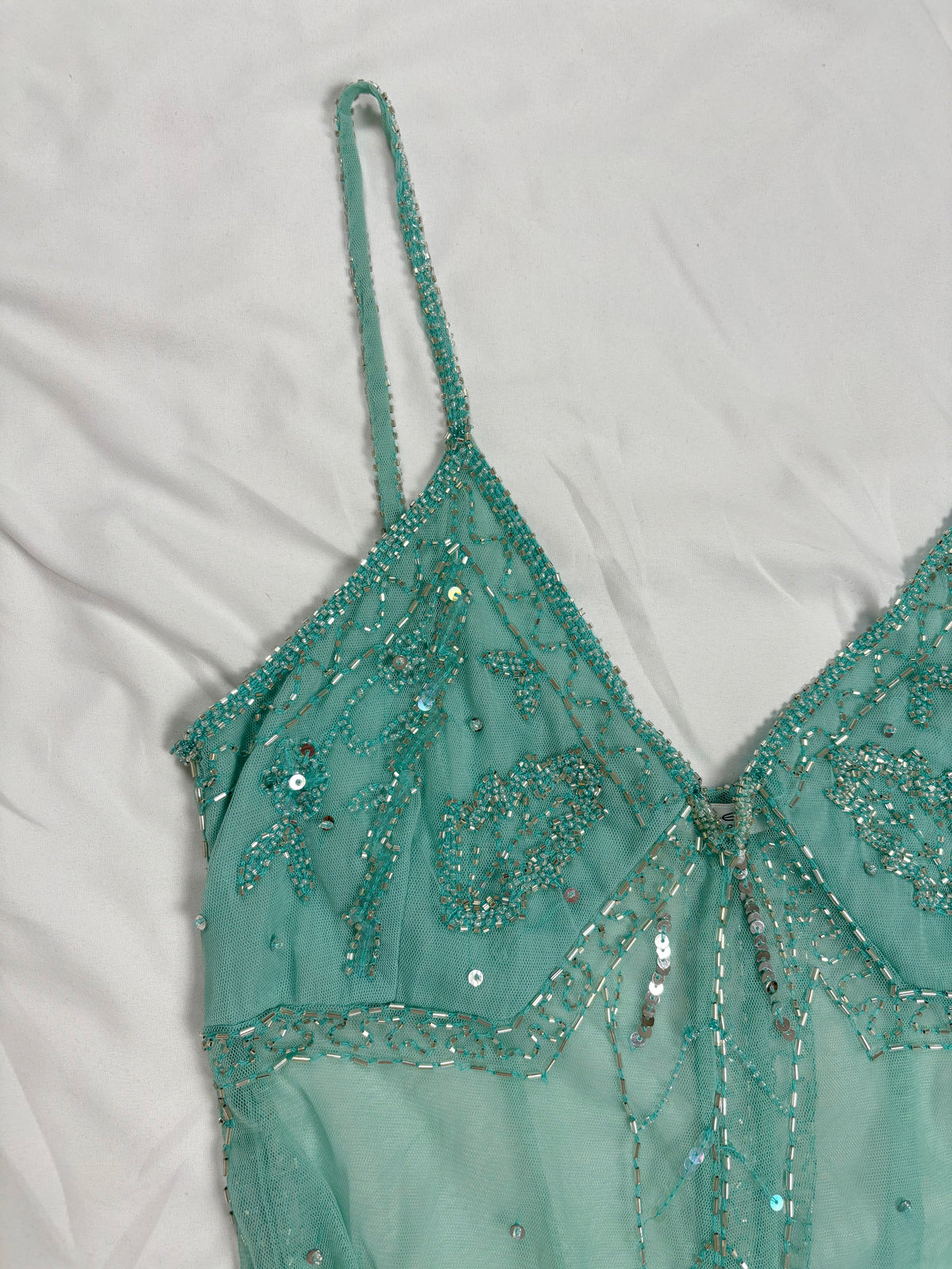 Light blue sheer beaded asymmetrical fairy cami