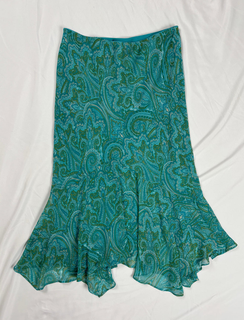Blue and green asymmetric flowy skirt