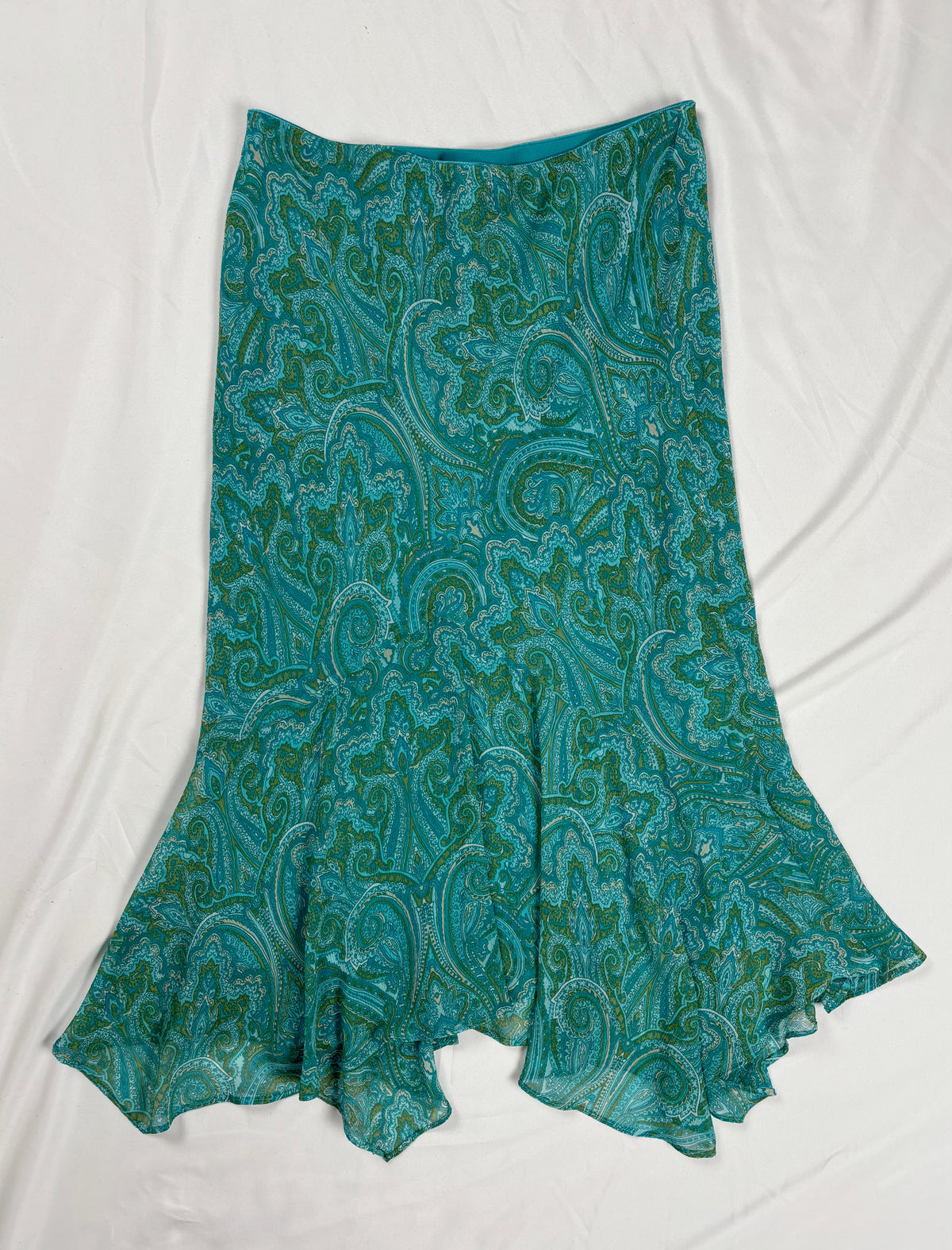 Blue and green asymmetric flowy skirt