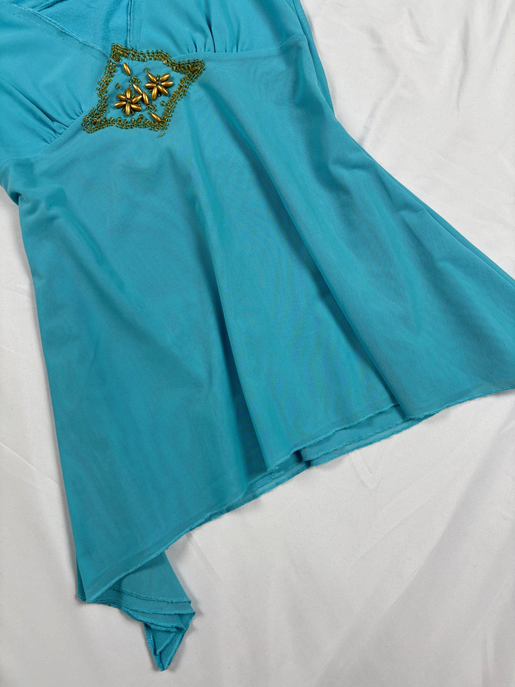Blue flowy cami with gold bead details