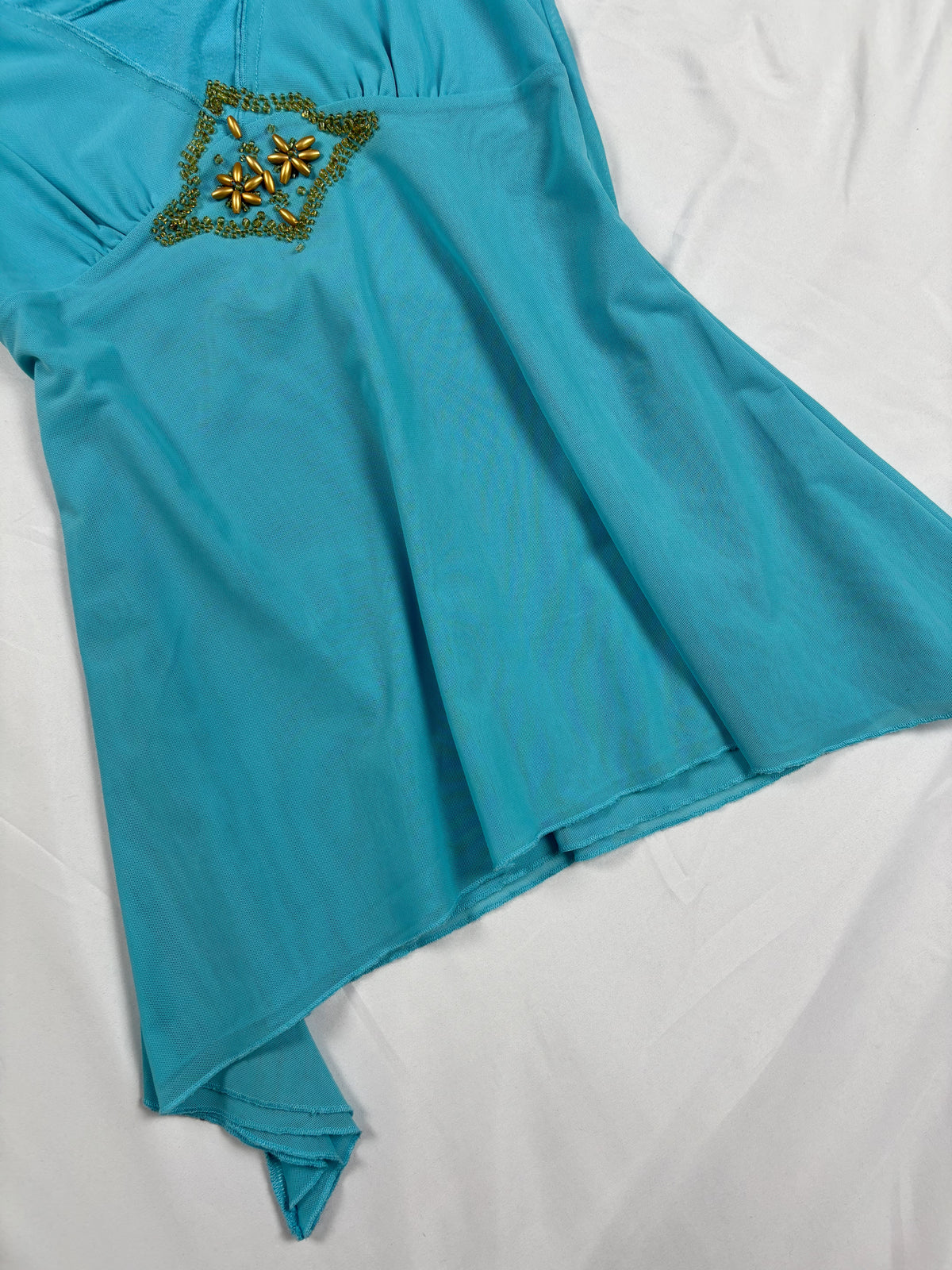 Blue flowy cami with gold bead details
