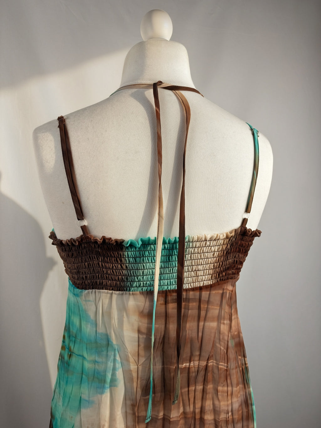 Brown and blue ombré crinkle material cami with beaded detail