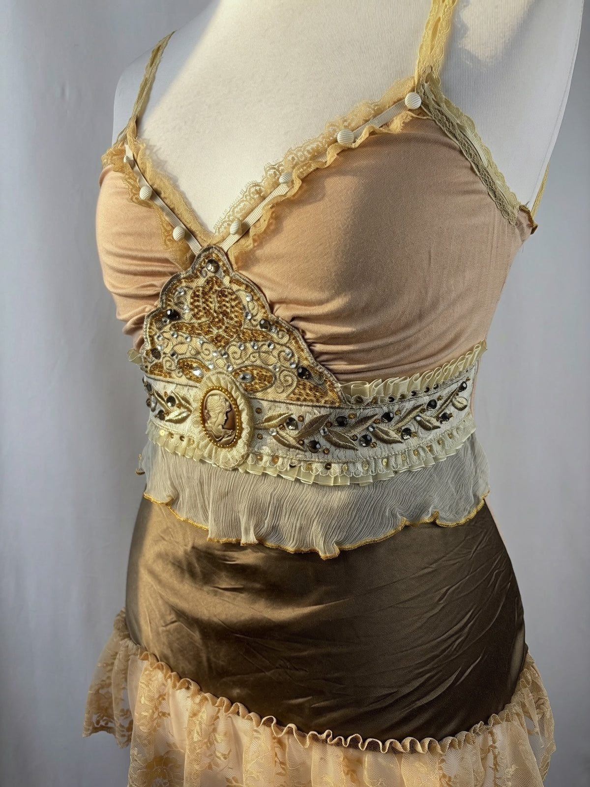 Brown Bony rare silk Victorian style cami with embroidered details