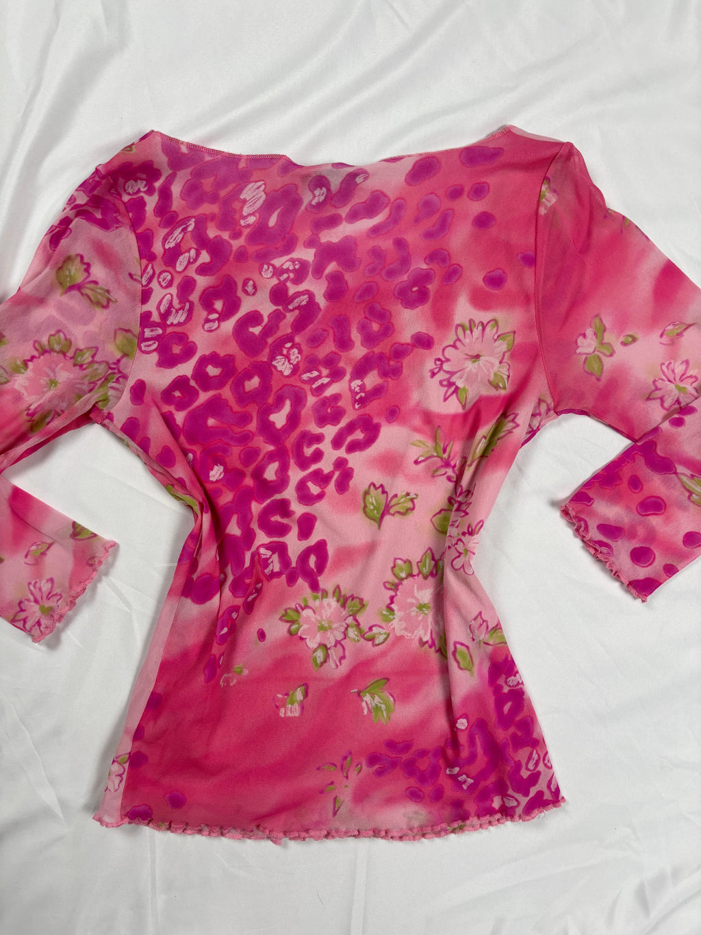 Hot pink animal print mesh 3/4 sleeve top