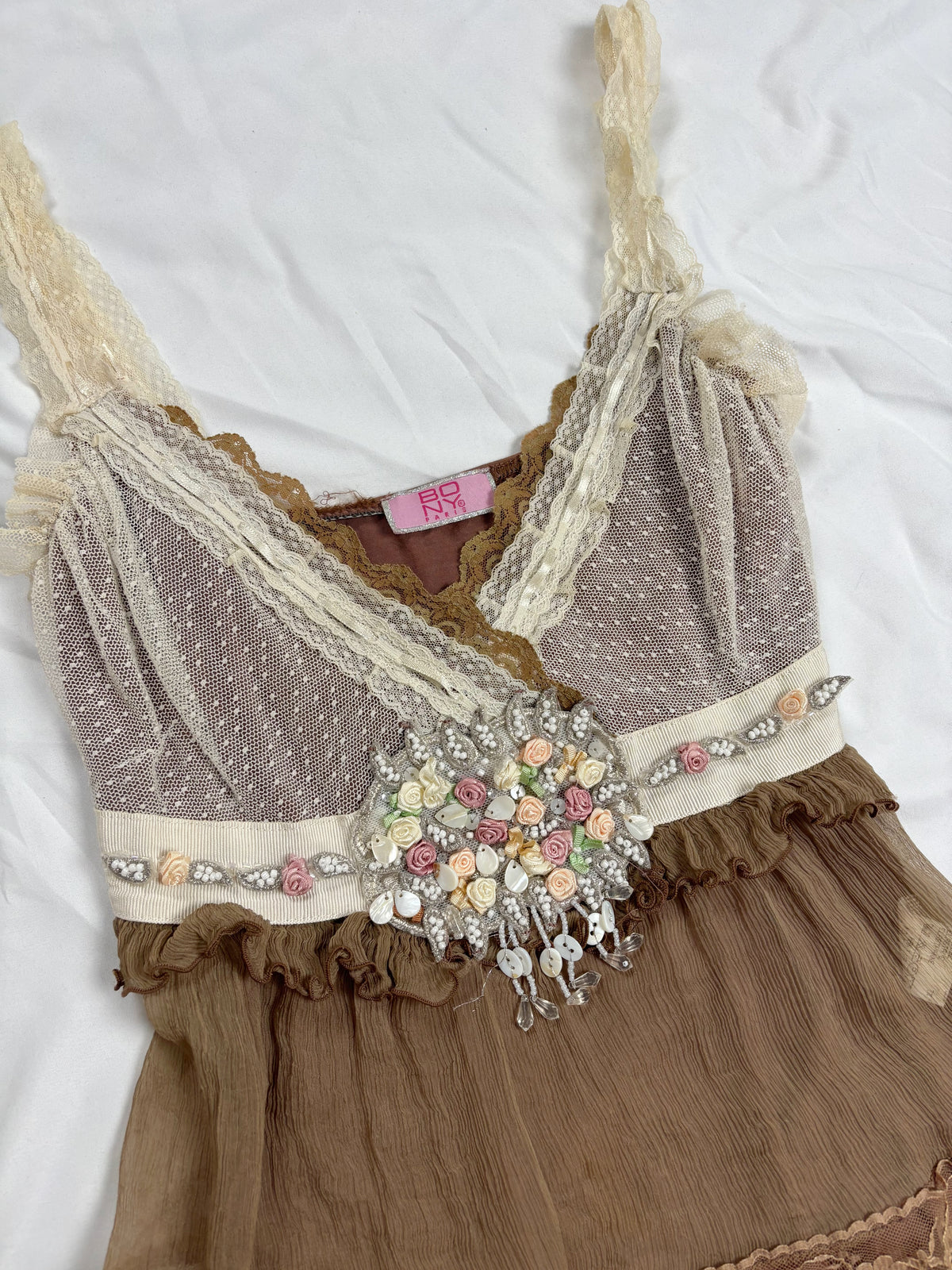 Brown Bony Paris silk cami with rosette details