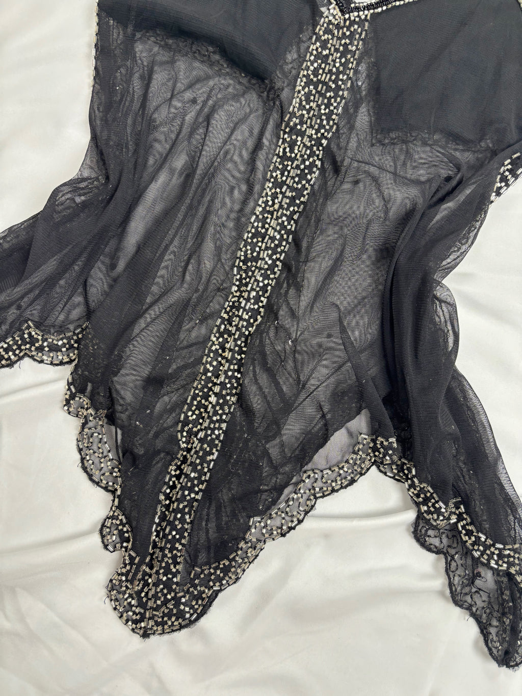 Sheer black beaded asymmetrical fairy cami