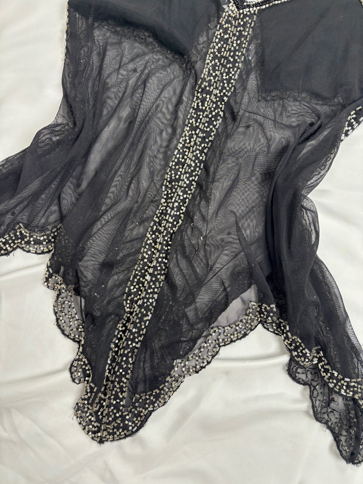 Sheer black beaded asymmetrical fairy cami