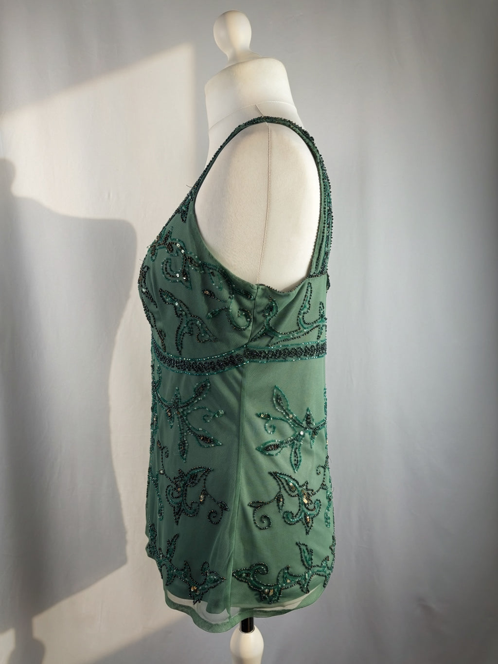 Green heavily beaded v neck fairy top