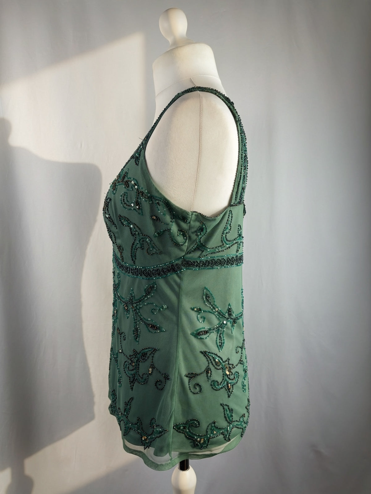 Green heavily beaded v neck fairy top